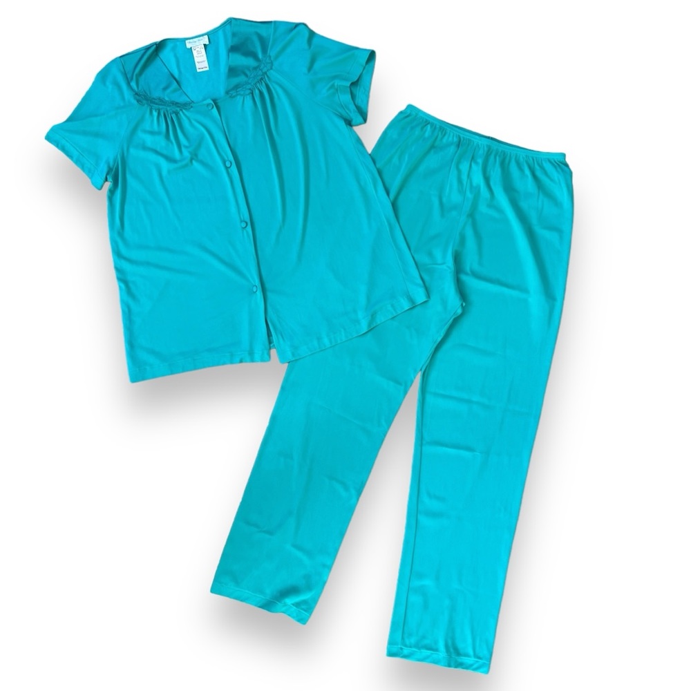 Vintage Loungewear Set Vanity Fair 2 piece pajama pants set in Turquoise